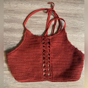 Red Crochet Halter Top